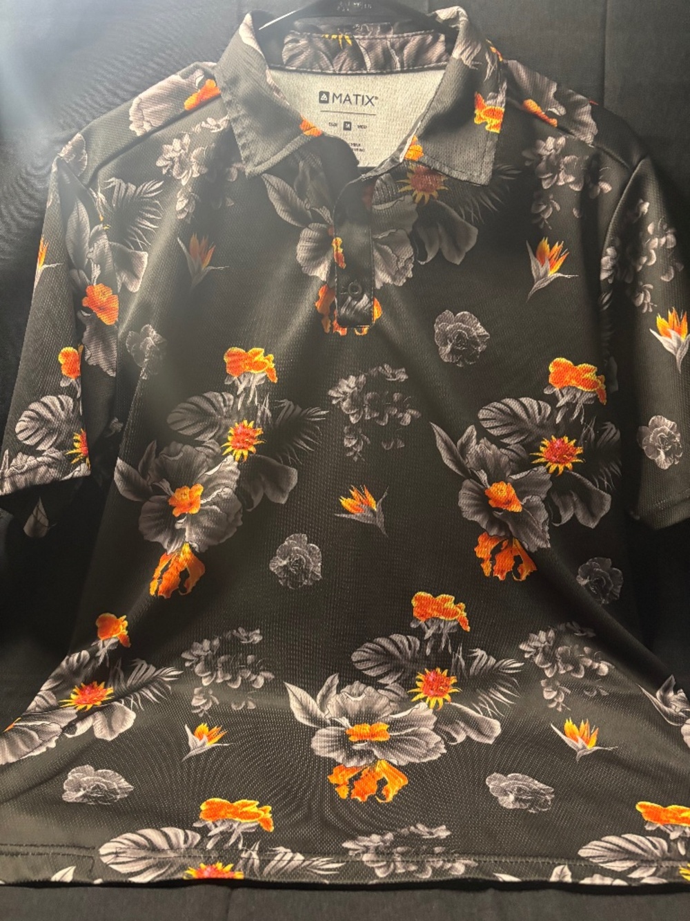 Matix Black/Orang Floral Dri-Fit Short Sleeve Polo Medium
